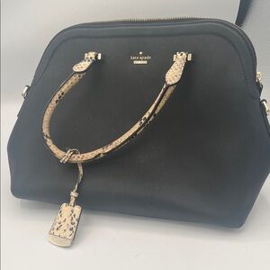 Kate Spade Black Satchel with Tan Snake Print Accents